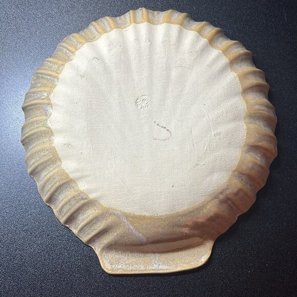 Nautical Shell Pottery Chip and Dip Dish Handmade Blue and Tan - Picture 2 of 3